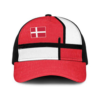 Denmark Football Baseball Net Cap White Grunge Line and Rune Inspired Sporty Style
