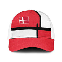 Denmark Football Baseball Net Cap White Grunge Line and Rune Inspired Sporty Style