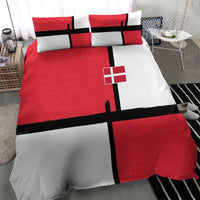 Denmark Football Bedding Set White Grunge Line and Rune Inspired Sporty Style