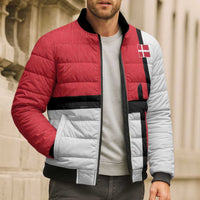 Custom Denmark Football Bomber Puffer Jacket White Grunge Line and Rune Inspired Sporty Style