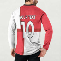 Custom Denmark Football Button Sweatshirt White Grunge Line and Rune Inspired Sporty Style