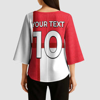 Custom Denmark Football Kimono Sleeve Blouse White Grunge Line and Rune Inspired Sporty Style