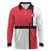 Custom Denmark Football Long Sleeve Polo Shirt White Grunge Line and Rune Inspired Sporty Style