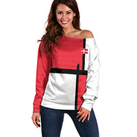 Custom Denmark Football Off Shoulder Sweater White Grunge Line and Rune Inspired Sporty Style