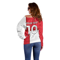 Custom Denmark Football Off Shoulder Sweater White Grunge Line and Rune Inspired Sporty Style