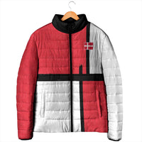 Custom Denmark Football Padded Jacket White Grunge Line and Rune Inspired Sporty Style