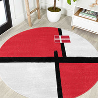 Denmark Football Round Carpet White Grunge Line and Rune Inspired Sporty Style