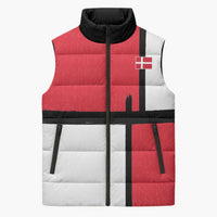 Custom Denmark Football Sleeveless Puffer Jacket White Grunge Line and Rune Inspired Sporty Style