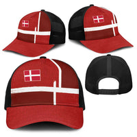 Denmark Football Baseball Net Cap Black Grunge Line and Rune Inspired Sporty Style