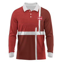 Custom Denmark Football Long Sleeve Polo Shirt Black Grunge Line and Rune Inspired Sporty Style