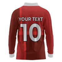 Custom Denmark Football Long Sleeve Polo Shirt Black Grunge Line and Rune Inspired Sporty Style