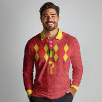 Custom Belgium Football Long Sleeve Polo Shirt Fiery Devil Motif
