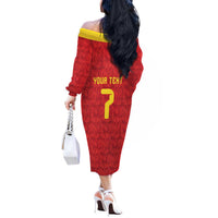 Custom Belgium Football Off The Shoulder Long Sleeve Dress Fiery Devil Motif
