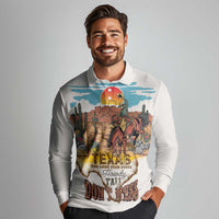 Texas Cultural Heritage Long Sleeve Polo Shirt Cowboy and Desert Howdy Y'All Don'T Mess