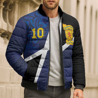 Custom Scottish Football Bomber Puffer Jacket Lion and Tartan Patchwork Pattern