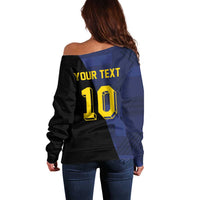 Custom Scottish Football Off Shoulder Sweater Lion and Tartan Patchwork Pattern