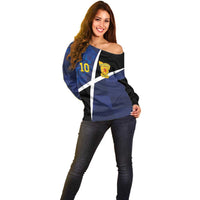 Custom Scottish Football Off Shoulder Sweater Lion and Tartan Patchwork Pattern