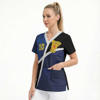 Custom Scottish Football Scrub Top Lion and Tartan Patchwork Pattern