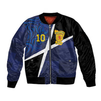 Custom Scottish Football Sleeve Zip Bomber Jacket Lion and Tartan Patchwork Pattern