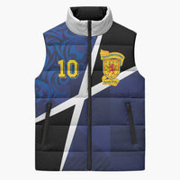 Custom Scottish Football Sleeveless Puffer Jacket Lion and Tartan Patchwork Pattern