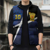 Custom Scottish Football Sleeveless Puffer Jacket Lion and Tartan Patchwork Pattern
