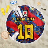 Custom Japan Football Beach Blanket Seigaiha and Brush Style