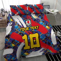 Custom Japan Football Bedding Set Seigaiha and Brush Style