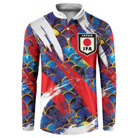 Custom Japan Football Button Sweatshirt Seigaiha and Brush Style