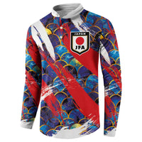 Custom Japan Football Button Sweatshirt Seigaiha and Brush Style