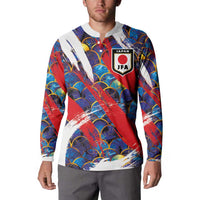 Custom Japan Football Button Sweatshirt Seigaiha and Brush Style