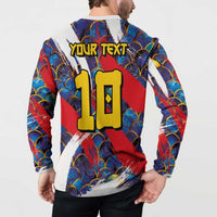 Custom Japan Football Button Sweatshirt Seigaiha and Brush Style