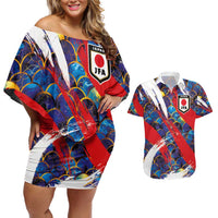 Custom Japan Football Couples Matching Off Shoulder Short Dress and Hawaiian Shirt Seigaiha and Brush Style