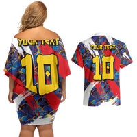 Custom Japan Football Couples Matching Off Shoulder Short Dress and Hawaiian Shirt Seigaiha and Brush Style