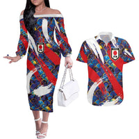 Custom Japan Football Couples Matching Off The Shoulder Long Sleeve Dress and Hawaiian Shirt Seigaiha and Brush Style