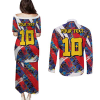 Custom Japan Football Couples Matching Puletasi and Long Sleeve Button Shirt Seigaiha and Brush Style