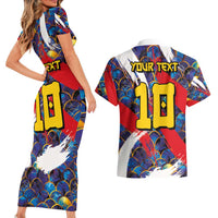 Custom Japan Football Couples Matching Short Sleeve Bodycon Dress and Hawaiian Shirt Seigaiha and Brush Style