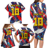 Custom Japan Football Family Matching Long Sleeve Bodycon Dress and Hawaiian Shirt Seigaiha and Brush Style