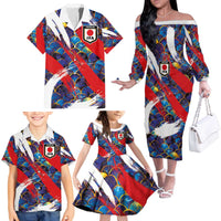 Custom Japan Football Family Matching Off The Shoulder Long Sleeve Dress and Hawaiian Shirt Seigaiha and Brush Style