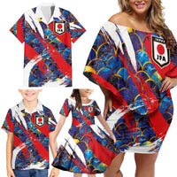 Custom Japan Football Family Matching Off Shoulder Short Dress and Hawaiian Shirt Seigaiha and Brush Style