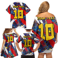 Custom Japan Football Family Matching Off Shoulder Short Dress and Hawaiian Shirt Seigaiha and Brush Style