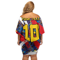 Custom Japan Football Family Matching Off Shoulder Short Dress and Hawaiian Shirt Seigaiha and Brush Style