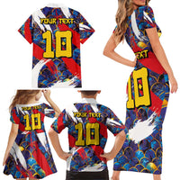 Custom Japan Football Family Matching Short Sleeve Bodycon Dress and Hawaiian Shirt Seigaiha and Brush Style
