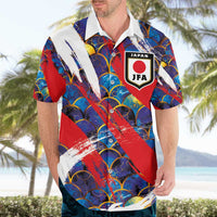 Custom Japan Football Hawaiian Shirt Seigaiha and Brush Style