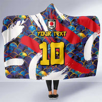 Custom Japan Football Hooded Blanket Seigaiha and Brush Style