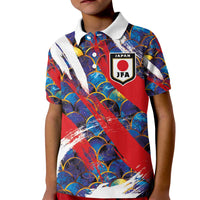 Custom Japan Football Kid Polo Shirt Seigaiha and Brush Style