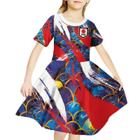 Custom Japan Football Kid Short Sleeve Dress Seigaiha and Brush Style