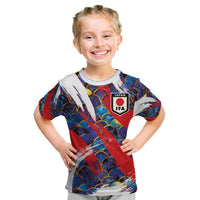 Custom Japan Football Kid T Shirt Seigaiha and Brush Style