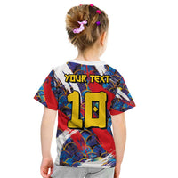 Custom Japan Football Kid T Shirt Seigaiha and Brush Style