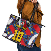 Custom Japan Football Leather Tote Bag Seigaiha and Brush Style