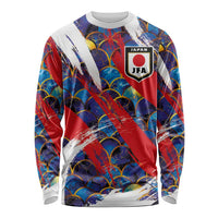 Custom Japan Football Long Sleeve Shirt Seigaiha and Brush Style
